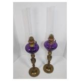 Antique Brass & Crystal Hurricane Lamps 24"
