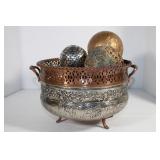 Silver & Copper Bowl with Balls 6 1/2 x 9 1/2