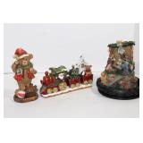 Wood carved Bear 6 1/2,Creamic Train , Ceramic Nat