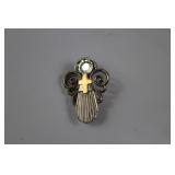 Vtg Silver & Gold tone Angel with Cross Designer B