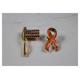 Vtg American Flag & Orange Ribbon Pin Brooches