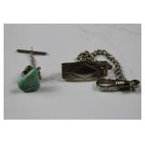Vtg Turquoise Tie Pin and Belt Loop Pocket Watch C