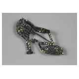 Vtg Rhinestone High Heel Shoe Brooch