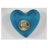 1979 Quarter in Blue Resin Heart Paperweight