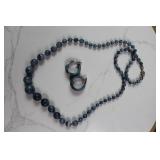 Custom Blue-Black Beads Necklace and Matching Hoop