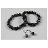 Set of Black Bead Bracelets and Matching Earrings