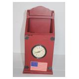 Wood Mail Holder with Clock 14 1/2 x 7 x 5