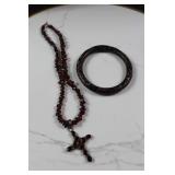 Custom Necklace with Cross and Bracelet. Dark Burg