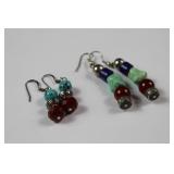 Silver Southwest Multicolor Beaded Hook Earrings B