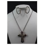 Silver Necklace with Cross and Earrings Bundle