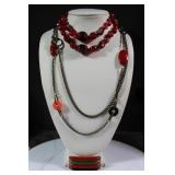 Custome Red tone Necklaces & Brooch Bundle