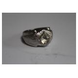 Vtg Custome Silver tone Ring w/clear stone