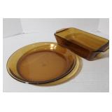 Vintage Amber Anchor Hocking Pie 10" & Loaf  11 x