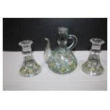 Vintage Crystal Hand Painted Candle Holders & Pitc