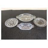 Vintage Crystal Trays  2 Round 6 1/2 ,3 1/2 x 7, 6