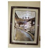 Framed in Glass Rubbed Metal Streetscape Artwork 3