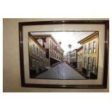 Framed in Glass Rubbed Metal Streetscape Artwork 3
