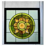 Mitered Wood Framed Stained Glass 21.5 x 21.5