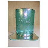 Sand Casted Irid Glass W/ Mirred Base for candles