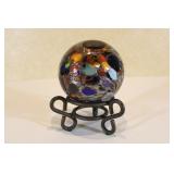 Vintage Hand Blown Glass  Ball on stand 5 1/2