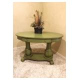Antique Shabby  Green Empire Oval Table 1 Drawer 2