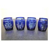 Colbalt Blue & Silver Barrel  Glasses 4pcs