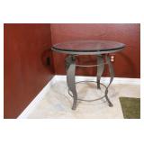 Glass Top Wrought Iron Base Side Table 24 x 27