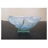 Aqua Blue with Foil Inay Strips  Bowl 4 1/2 x 8 1/