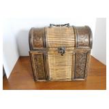 Vintage Leather and Bamboo Basket 9 1/2 x 91/2 x 5