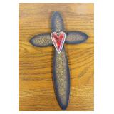 Vintage Metal Cross with Heart Stone5 1/2 x 9