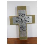Vintage Wood & Metal  Cross May The Lord Bless & K