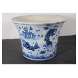 Vintage Blue & white Ceramic Koi Fish Bowl 6 x 8