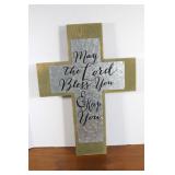 Vintage Wood & Metal  Cross May The Lord Bless & K