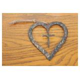 Vintage Wrought Iron Heart Shape Nail Cross 4 1/2