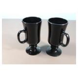 Libbey Black Glass Ijrish Coffee Mugs
