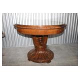 Antique Marble Top Wood Base Pedestal Table