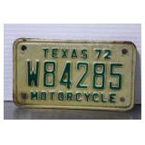 Vintage1972 Texas Motorcycle License  Plate
