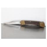 Folding Buclk Knife Wood & Brass Handle 8" long Bl