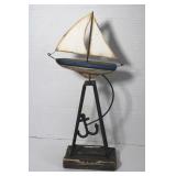 Vintage Cast Iron & Wood Sail boat 17 x 8 1/2