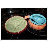Glazed Terra Cotta Bowl,Ladel & Trivet