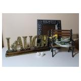 Mixed Lot Mirror,Laugh Sign,Ceramic Flower,Bench&