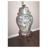Vintage Hand Painted Vase w/ Wood Base 9 x 11