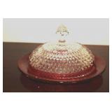 Vintage Indiana Glass Ruby Red Covered Dish 9"
