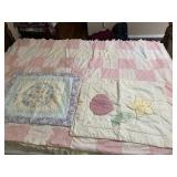 Antique  Queen Lace Quilt Blanket, 2 Pillow Shams