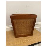 Wooden Woven Rattan Trash Bin in good condition, s