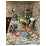 Misc Kitchen lot: Includes cookie cutters, potatoe