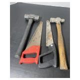 Mini Sludge Hammer, Ball Peen Hammer  & 2 Saws