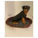 Ceramic Dog 8 x 10 with Woven Bed 12 x 8 1/2