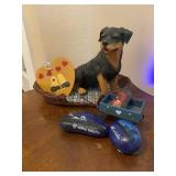 Rottweiler Figurine & Vtg Painted Rock Art