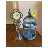 Bird Cage and Wrought Iron Bird Clock